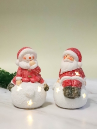 Фигурка декоративная НГ  9,4х8,5х13,8 с подсветкой Дед Мороз/Снеговик микс
