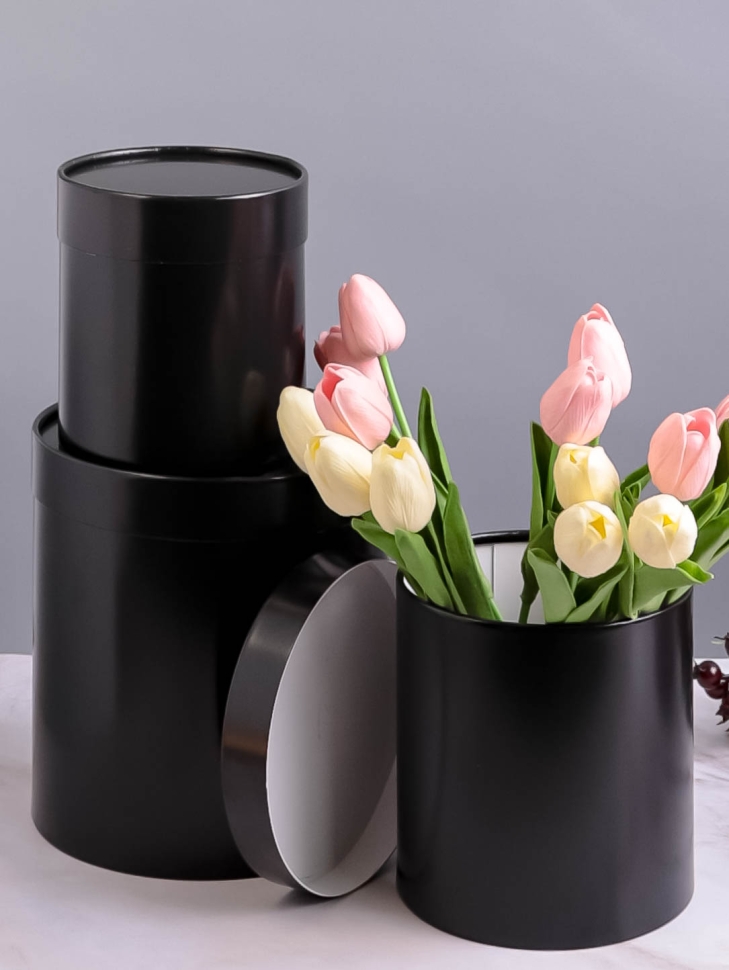 Коробка цилиндр набор из  3шт. 20х22см черный