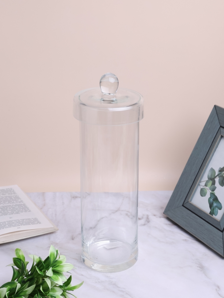 Ваза стекло Трубка №6023, D10,7x25,5см  с крышкой