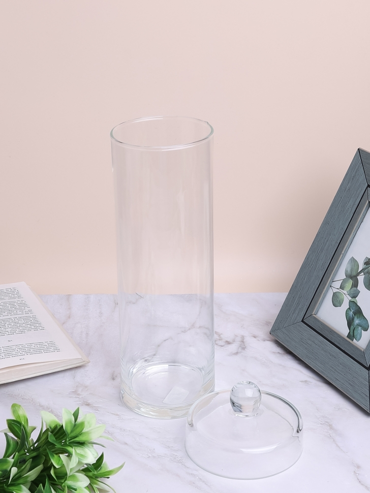 Ваза стекло Трубка №6023, D10,7x25,5см  с крышкой