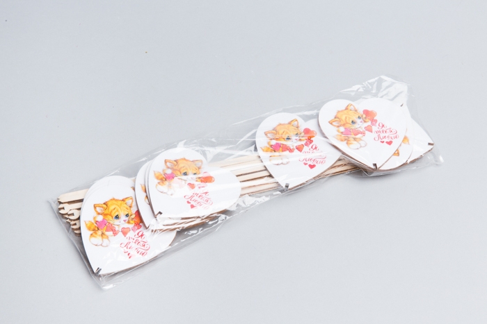 Вставка деревянная  Сердце 7,5х10,5см 10шт Кошечка с сердечками Я люблю тебя! Ш49