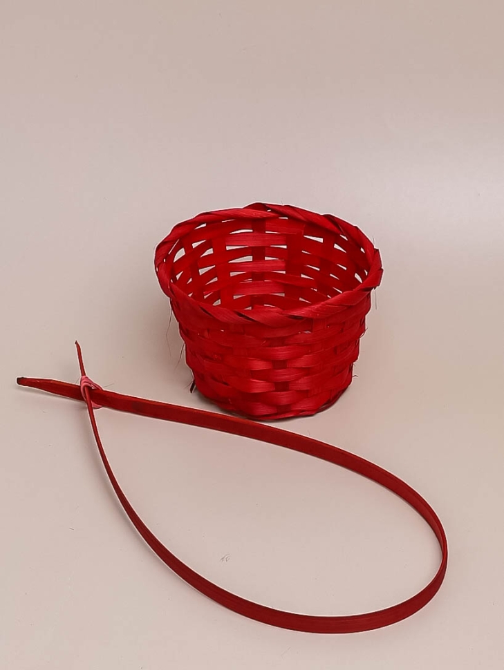 Кашпо плетеное бамбук D13x9.5/28см красный + ручка Кашпо плетеное бамбук D13x9.5/28см красный + ручка
