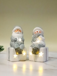Фигурка декоративная НГ  7х7,6х13,8 с подсветкой Дед Мороз/Снеговик микс
